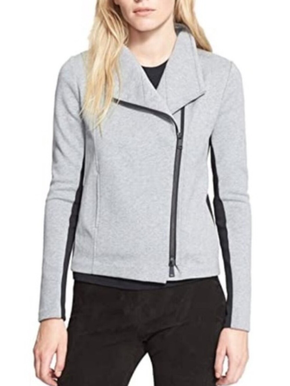 Vince Funnelneck Moto Knit Scuba Crop Jacket Gray Asymmetrical Zip Stretch Sz S